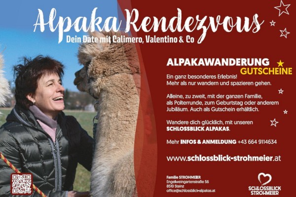 Gutscheine für ein besonderes Erlebnis - Wandern mit den Schlossblick Alpakas